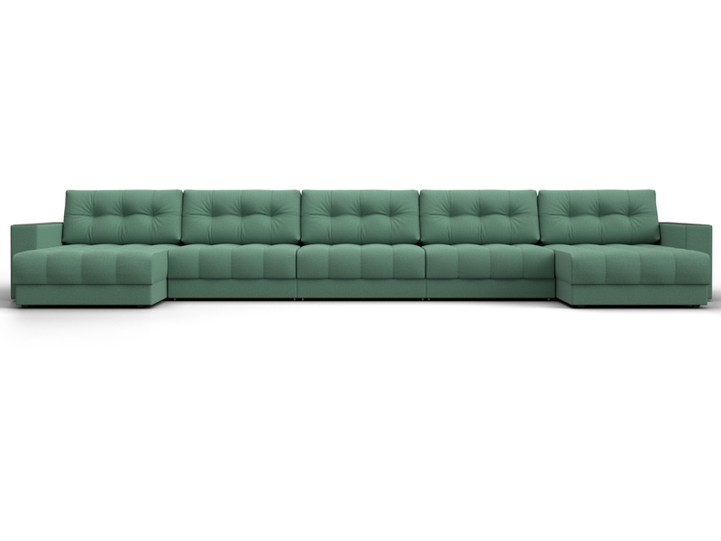 Диван П-образный с декором Лига-049 НПБ Мегалонг, Рогожка, Амур 11 зеленый