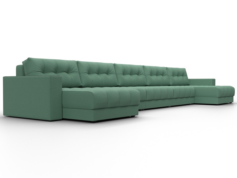 Диван П-образный с декором Лига-049 НПБ Мегалонг, Рогожка, Амур 11 зеленый