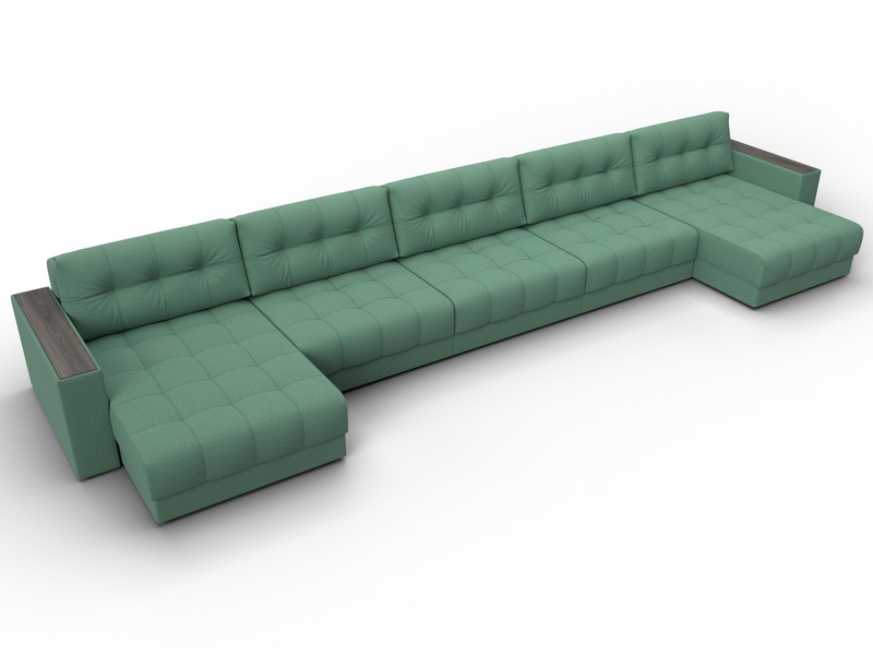 Диван П-образный с декором Лига-049 НПБ Мегалонг, Рогожка, Амур 11 зеленый