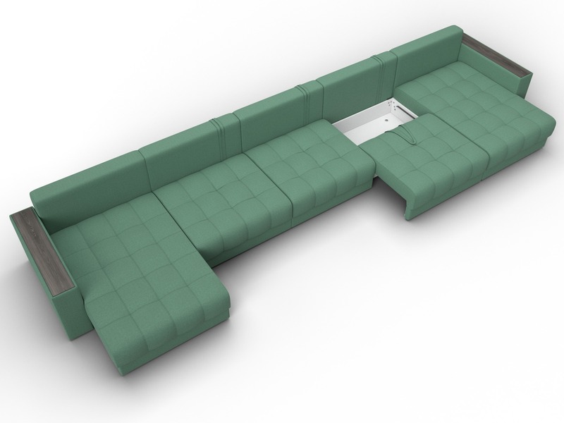 Диван П-образный с декором Лига-049 НПБ Мегалонг, Рогожка, Амур 11 зеленый