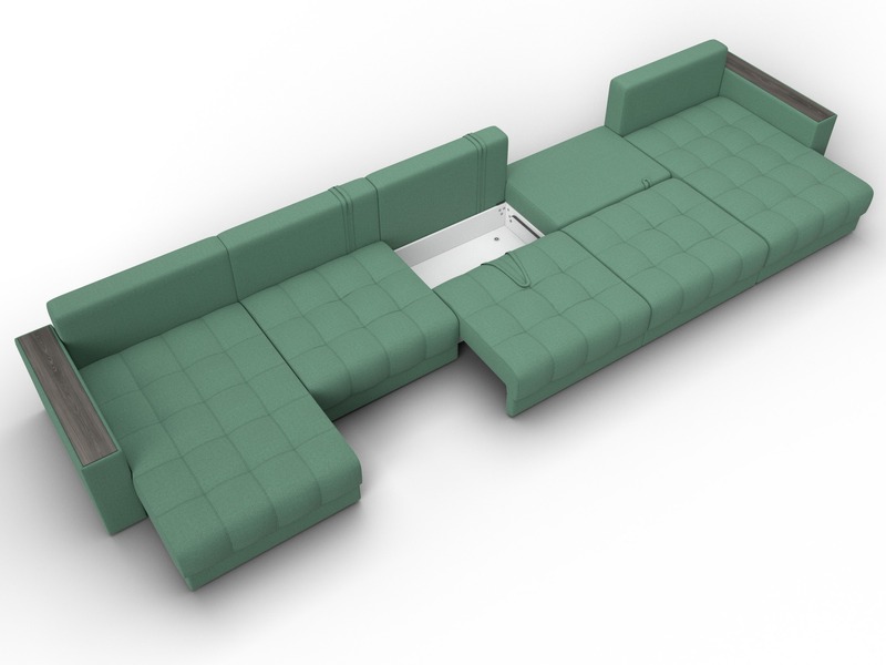 Диван П-образный с декором Лига-049 НПБ Мегалонг, Рогожка, Амур 11 зеленый