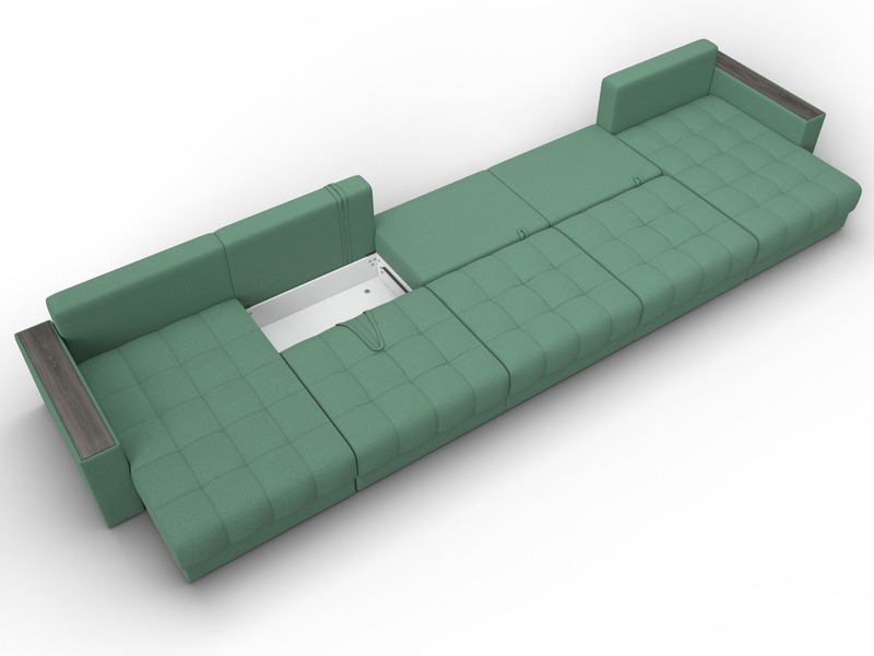 Диван П-образный с декором Лига-049 НПБ Мегалонг, Рогожка, Амур 11 зеленый