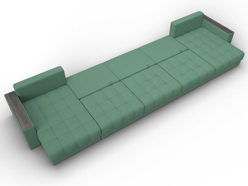 Диван П-образный с декором Лига-049 НПБ Мегалонг, Рогожка, Амур 11 зеленый