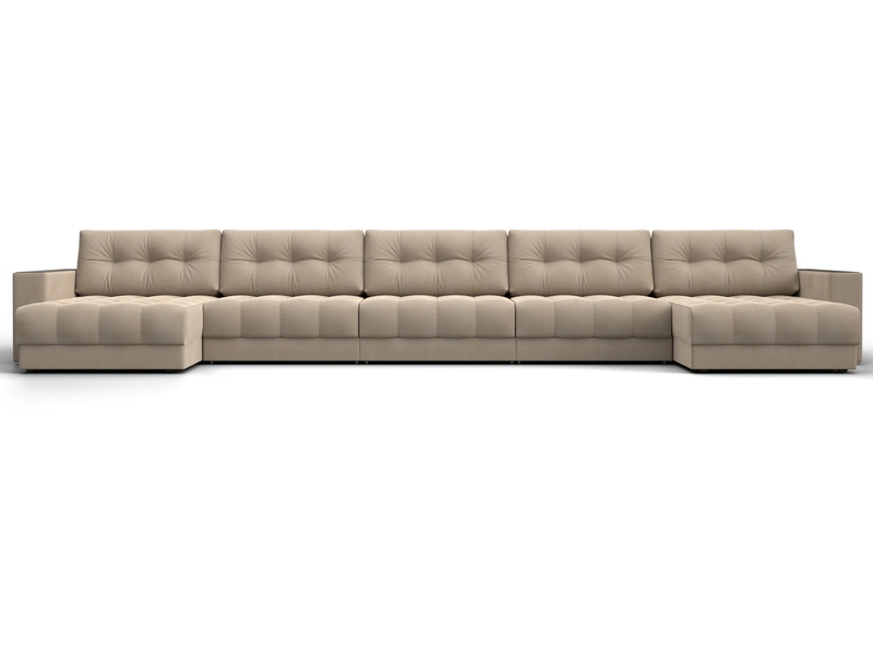 Диван П-образный с декором Лига-049 НПБ Мегалонг, Велюр, SEVEN 729 бежевый