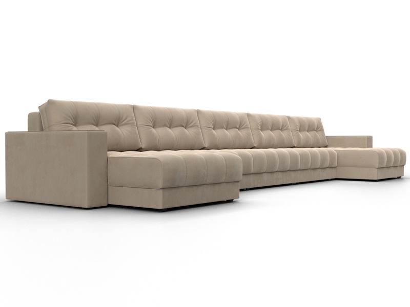 Диван П-образный с декором Лига-049 НПБ Мегалонг, Велюр, SEVEN 729 бежевый