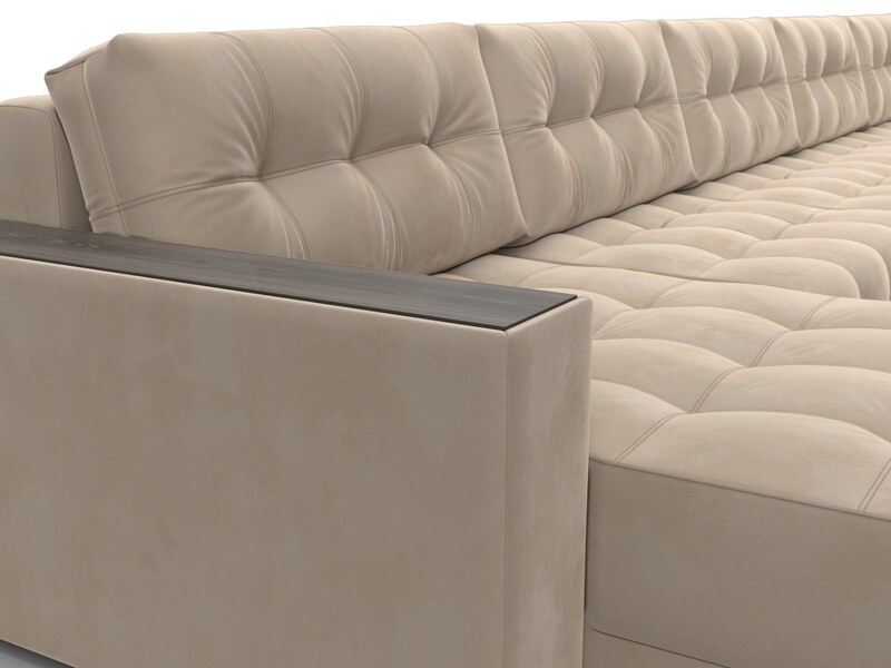 Диван П-образный с декором Лига-049 НПБ Мегалонг, Велюр, SEVEN 729 бежевый