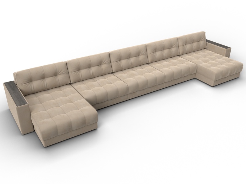 Диван П-образный с декором Лига-049 НПБ Мегалонг, Велюр, SEVEN 729 бежевый
