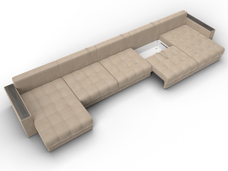 Диван П-образный с декором Лига-049 НПБ Мегалонг, Велюр, SEVEN 729 бежевый