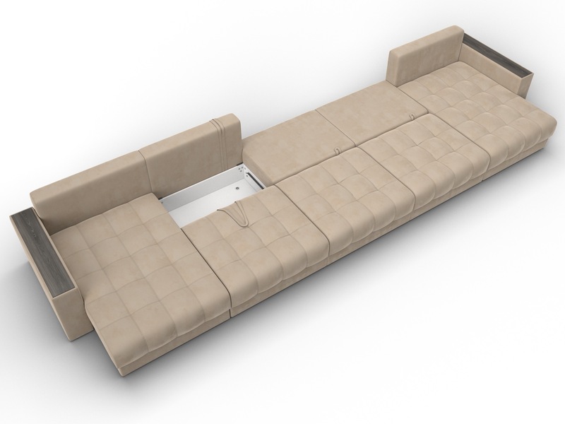 Диван П-образный с декором Лига-049 НПБ Мегалонг, Велюр, SEVEN 729 бежевый