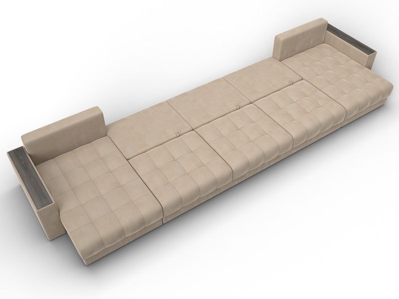 Диван П-образный с декором Лига-049 НПБ Мегалонг, Велюр, SEVEN 729 бежевый