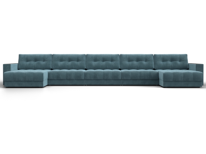 Диван П-образный с декором Лига-049 НПБ Мегалонг, Велюр, SEVEN 113 бирюзовый