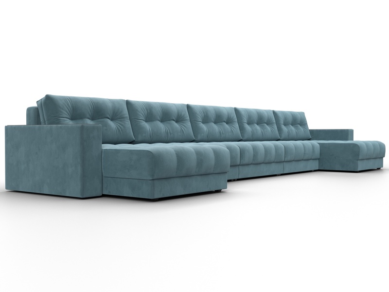Диван П-образный с декором Лига-049 НПБ Мегалонг, Велюр, SEVEN 113 бирюзовый