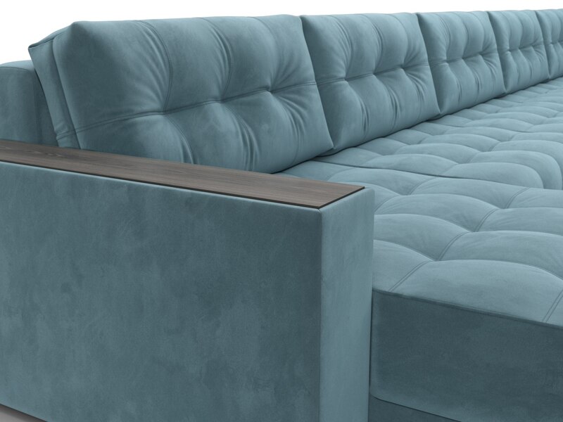 Диван П-образный с декором Лига-049 НПБ Мегалонг, Велюр, SEVEN 113 бирюзовый