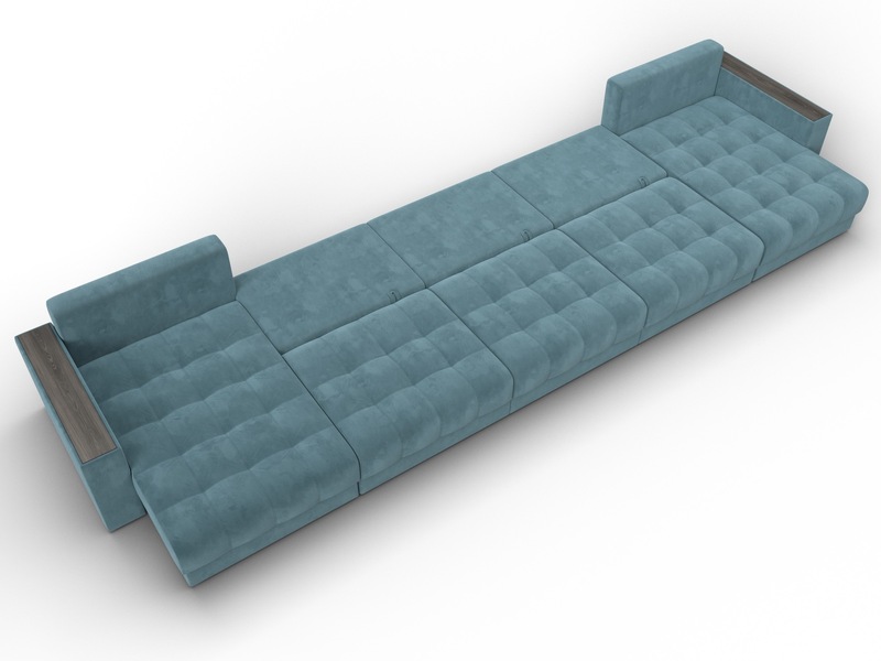 Диван П-образный с декором Лига-049 НПБ Мегалонг, Велюр, SEVEN 113 бирюзовый