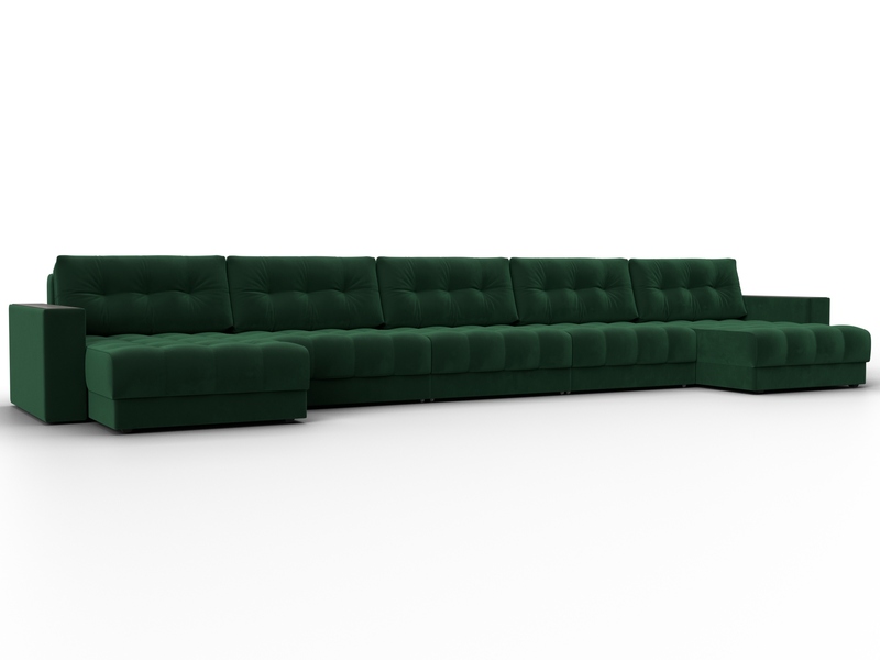 Диван П-образный с декором Лига-049 НПБ Мегалонг, Велюр, SEVEN 626 зеленый