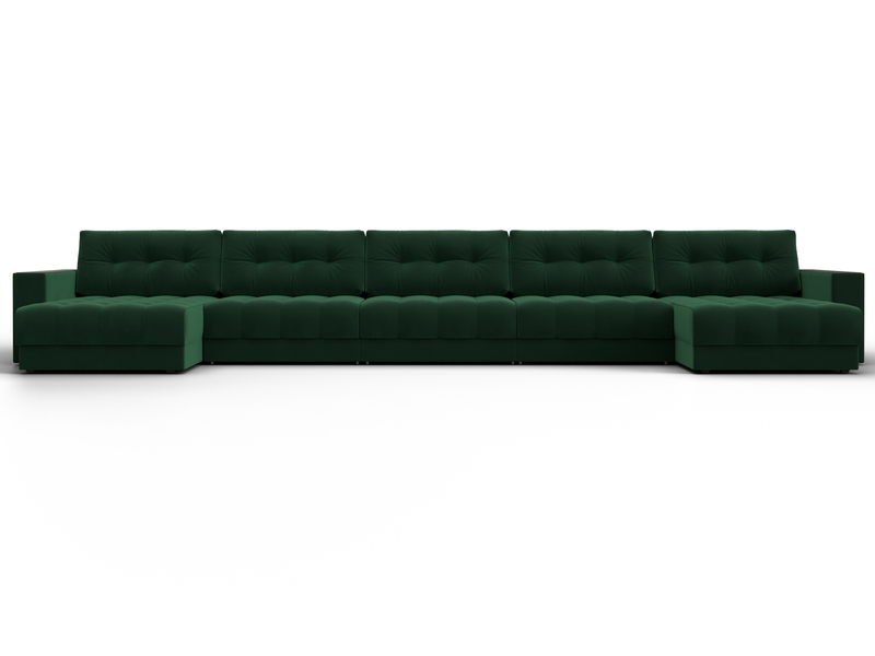 Диван П-образный с декором Лига-049 НПБ Мегалонг, Велюр, SEVEN 626 зеленый