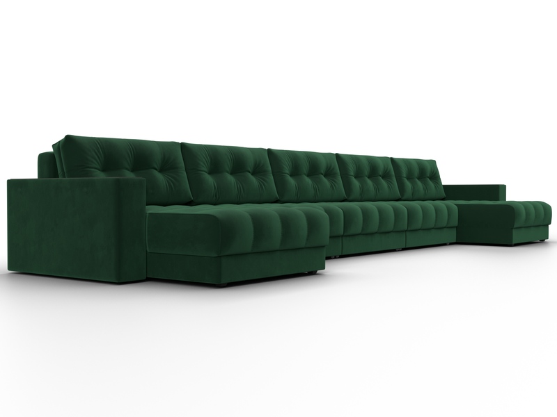 Диван П-образный с декором Лига-049 НПБ Мегалонг, Велюр, SEVEN 626 зеленый
