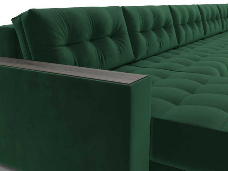 Диван П-образный с декором Лига-049 НПБ Мегалонг, Велюр, SEVEN 626 зеленый