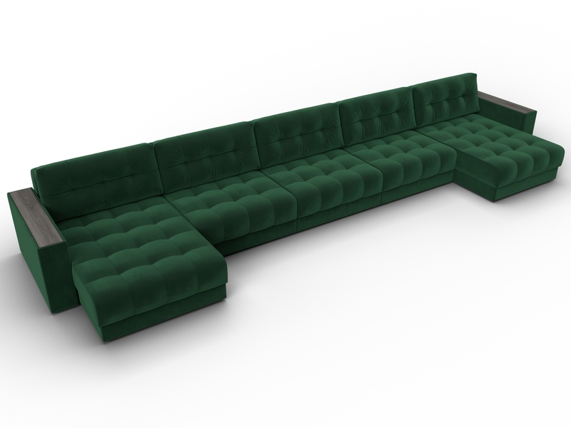 Диван П-образный с декором Лига-049 НПБ Мегалонг, Велюр, SEVEN 626 зеленый