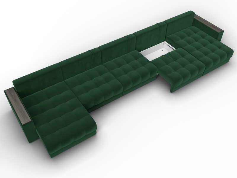 Диван П-образный с декором Лига-049 НПБ Мегалонг, Велюр, SEVEN 626 зеленый