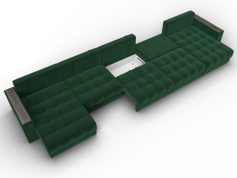 Диван П-образный с декором Лига-049 НПБ Мегалонг, Велюр, SEVEN 626 зеленый