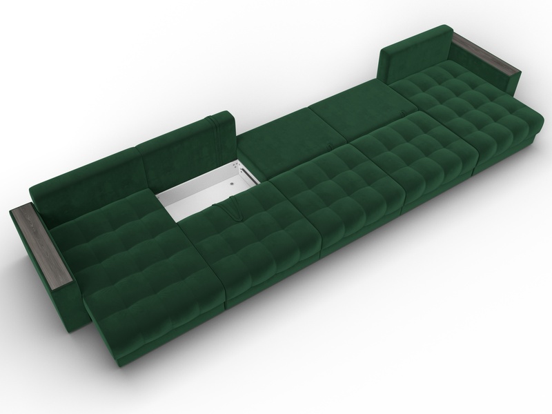 Диван П-образный с декором Лига-049 НПБ Мегалонг, Велюр, SEVEN 626 зеленый