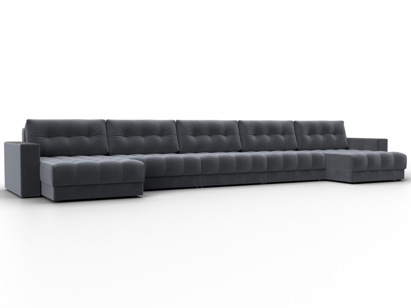 Диван П-образный с декором Лига-049 НПБ Мегалонг, Велюр, SEVEN 17 серый