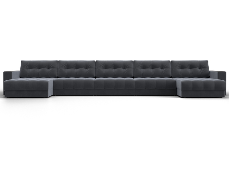 Диван П-образный с декором Лига-049 НПБ Мегалонг, Велюр, SEVEN 17 серый