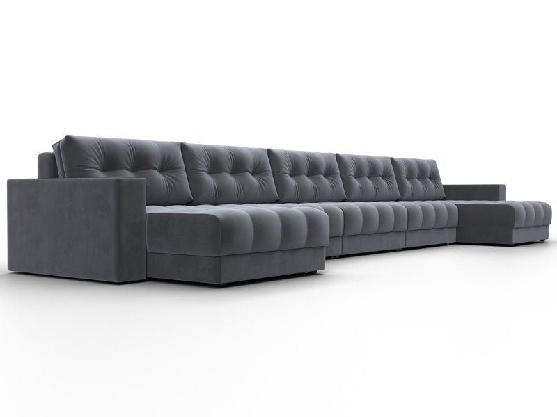 Диван П-образный с декором Лига-049 НПБ Мегалонг, Велюр, SEVEN 17 серый