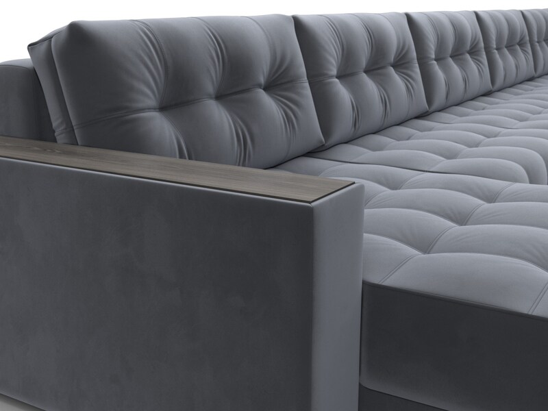 Диван П-образный с декором Лига-049 НПБ Мегалонг, Велюр, SEVEN 17 серый