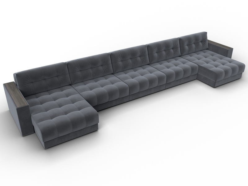 Диван П-образный с декором Лига-049 НПБ Мегалонг, Велюр, SEVEN 17 серый