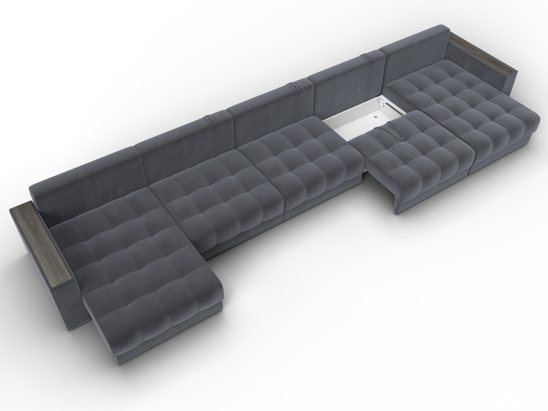 Диван П-образный с декором Лига-049 НПБ Мегалонг, Велюр, SEVEN 17 серый