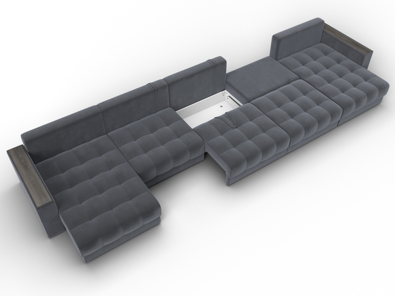 Диван П-образный с декором Лига-049 НПБ Мегалонг, Велюр, SEVEN 17 серый