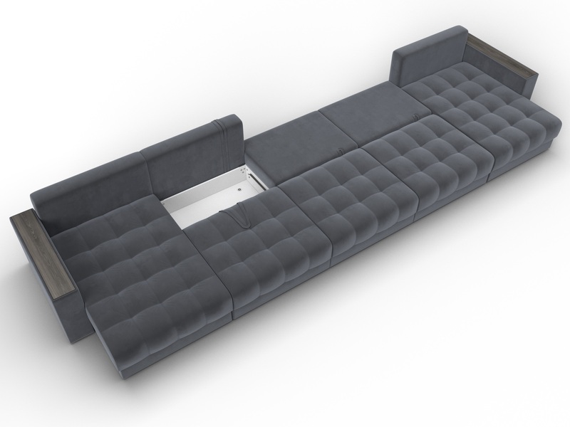 Диван П-образный с декором Лига-049 НПБ Мегалонг, Велюр, SEVEN 17 серый