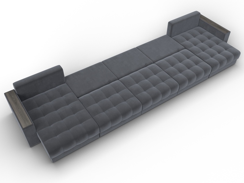 Диван П-образный с декором Лига-049 НПБ Мегалонг, Велюр, SEVEN 17 серый