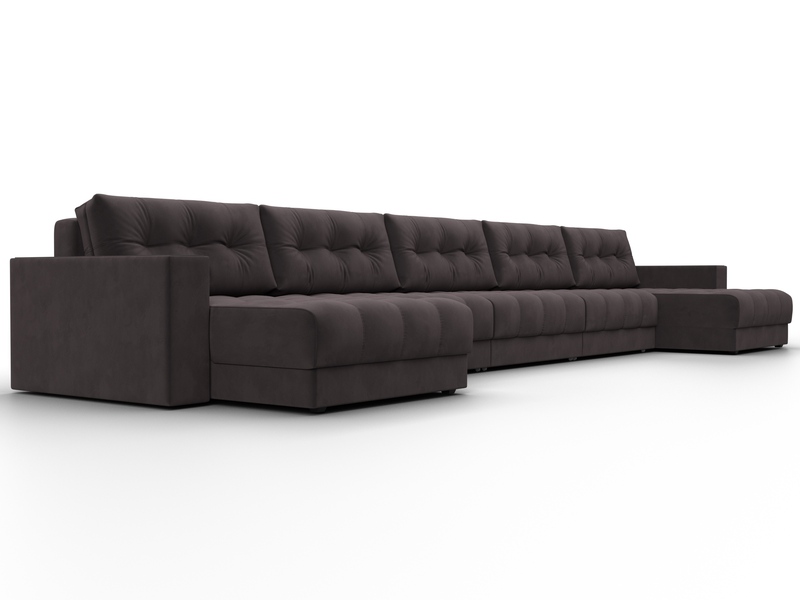 Диван П-образный с декором Лига-049 НПБ Мегалонг, Велюр, SEVEN 727 коричневый