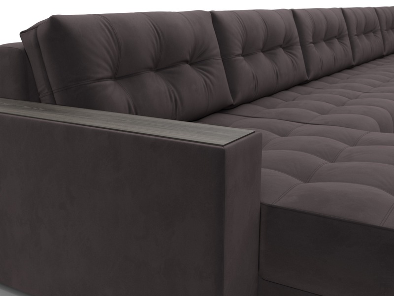 Диван П-образный с декором Лига-049 НПБ Мегалонг, Велюр, SEVEN 727 коричневый