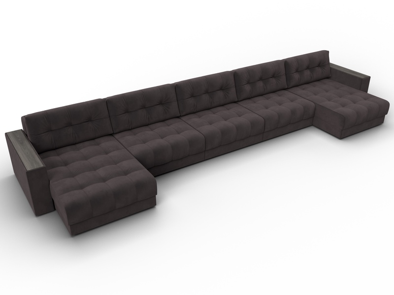 Диван П-образный с декором Лига-049 НПБ Мегалонг, Велюр, SEVEN 727 коричневый