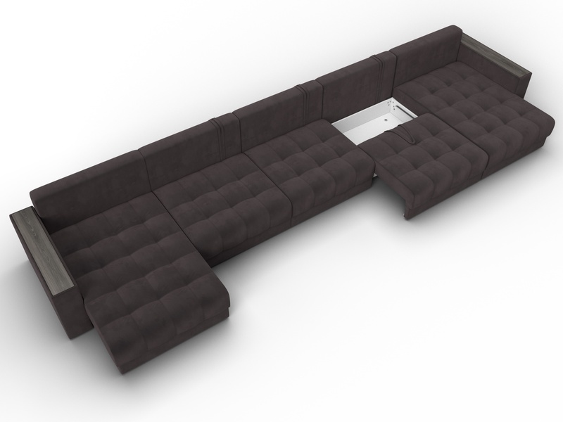 Диван П-образный с декором Лига-049 НПБ Мегалонг, Велюр, SEVEN 727 коричневый