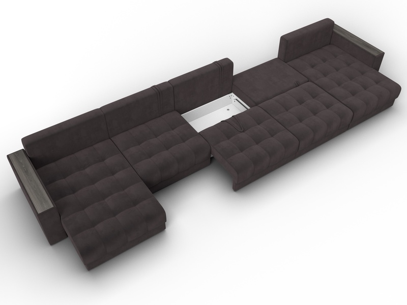 Диван П-образный с декором Лига-049 НПБ Мегалонг, Велюр, SEVEN 727 коричневый