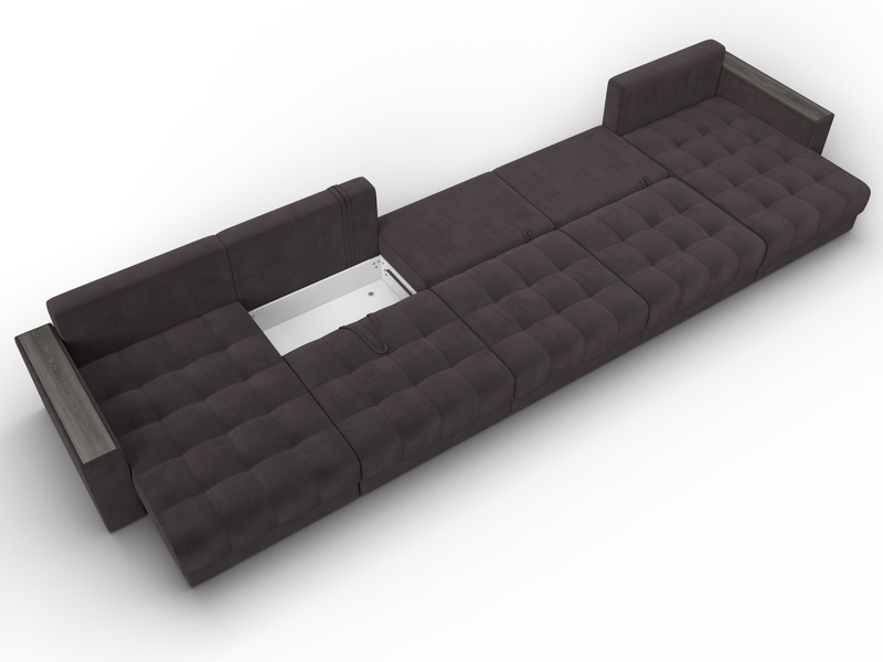 Диван П-образный с декором Лига-049 НПБ Мегалонг, Велюр, SEVEN 727 коричневый