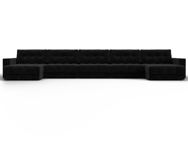 Диван П-образный с декором Лига-049 НПБ Мегалонг, Велюр, SEVEN 35 черный