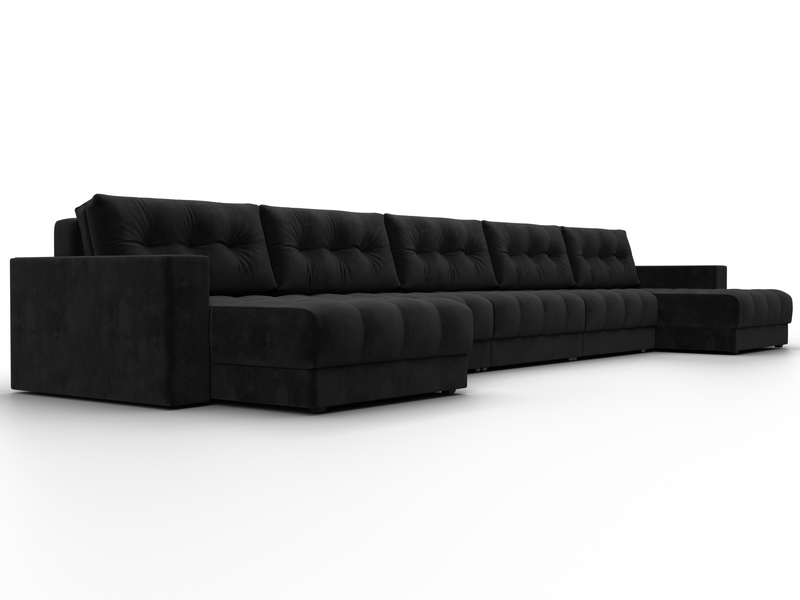 Диван П-образный с декором Лига-049 НПБ Мегалонг, Велюр, SEVEN 35 черный
