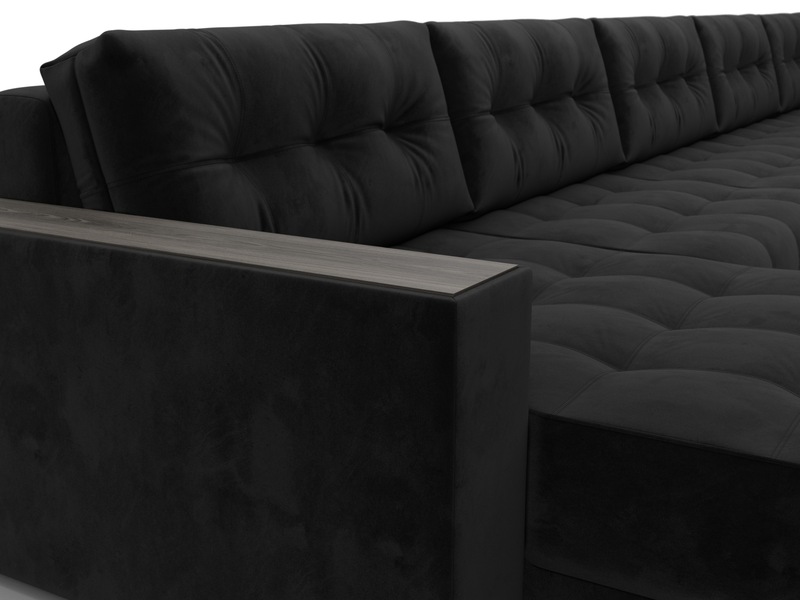 Диван П-образный с декором Лига-049 НПБ Мегалонг, Велюр, SEVEN 35 черный