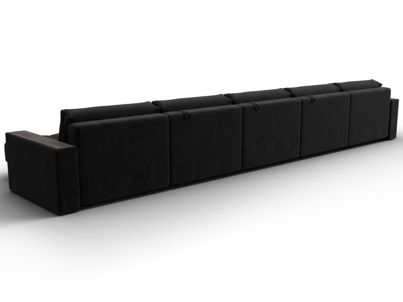 Диван П-образный с декором Лига-049 НПБ Мегалонг, Велюр, SEVEN 35 черный