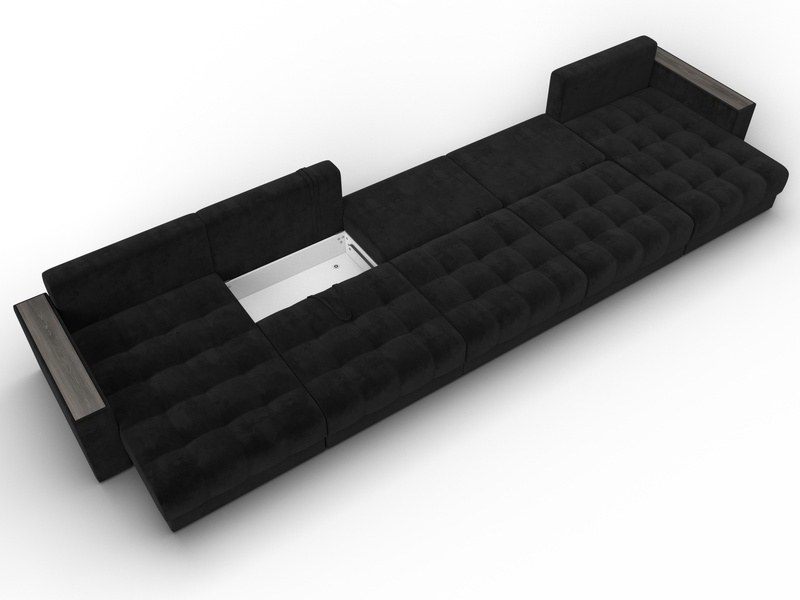 Диван П-образный с декором Лига-049 НПБ Мегалонг, Велюр, SEVEN 35 черный