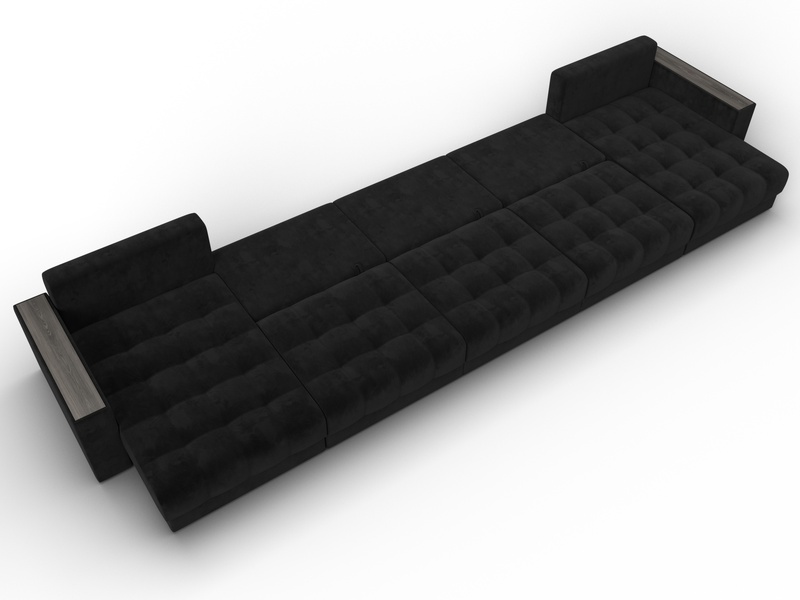 Диван П-образный с декором Лига-049 НПБ Мегалонг, Велюр, SEVEN 35 черный