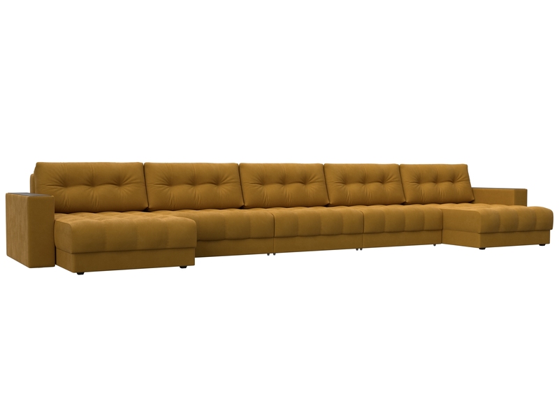 Диван П-образный с декором Лига-049 НПБ Мегалонг, Велюр, BRUT 10 желтый