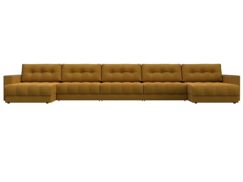 Диван П-образный с декором Лига-049 НПБ Мегалонг, Велюр, BRUT 10 желтый