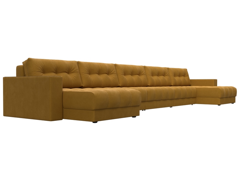 Диван П-образный с декором Лига-049 НПБ Мегалонг, Велюр, BRUT 10 желтый